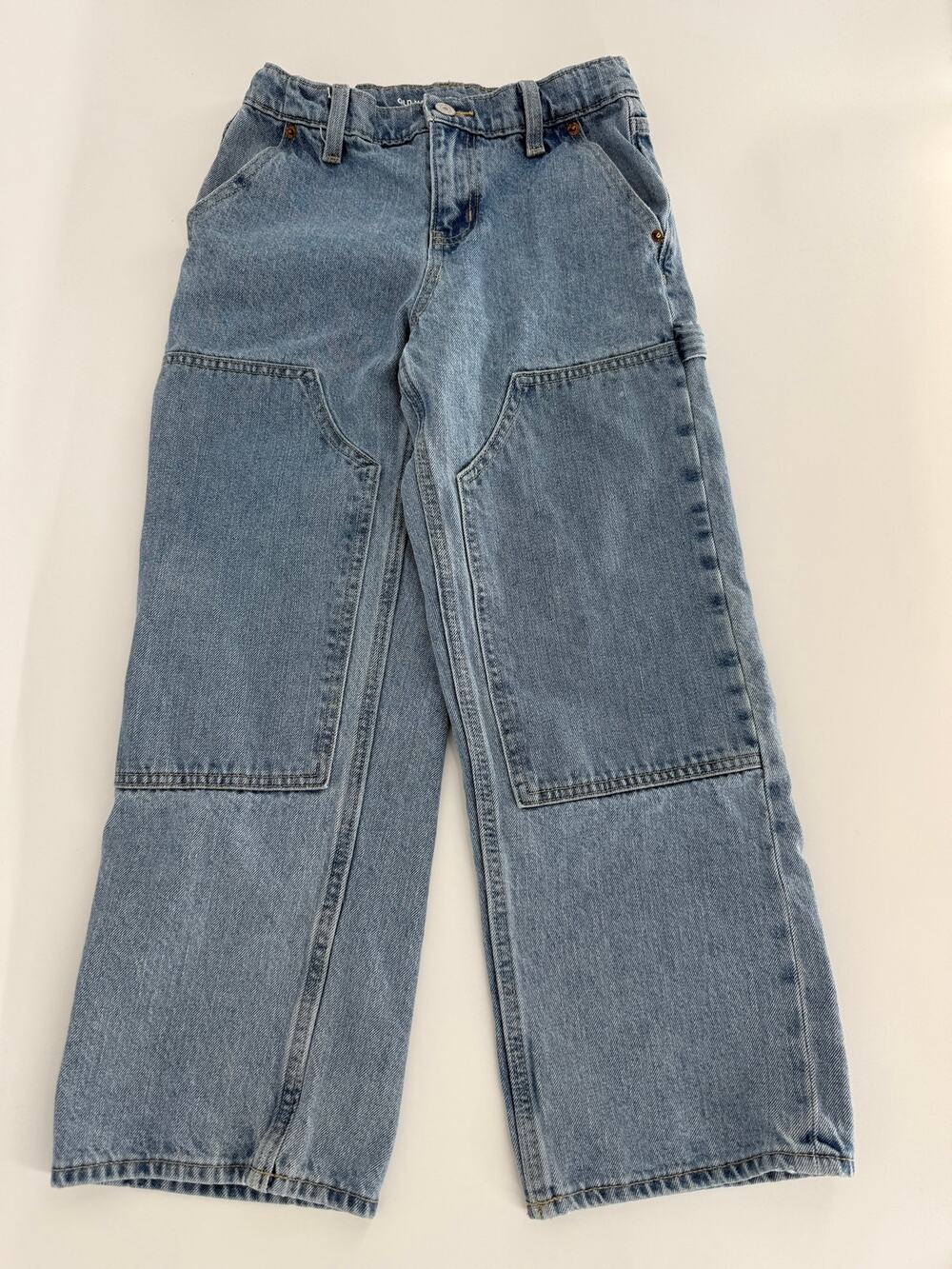 Old Navy Boys Baggy Carpenter Jeans Size 10 Adjustable Waist Wide Leg Light Wash